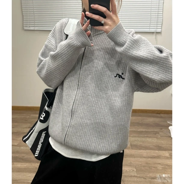 重磅800G刺绣双拉链情侣毛衣针织衫 GZ01