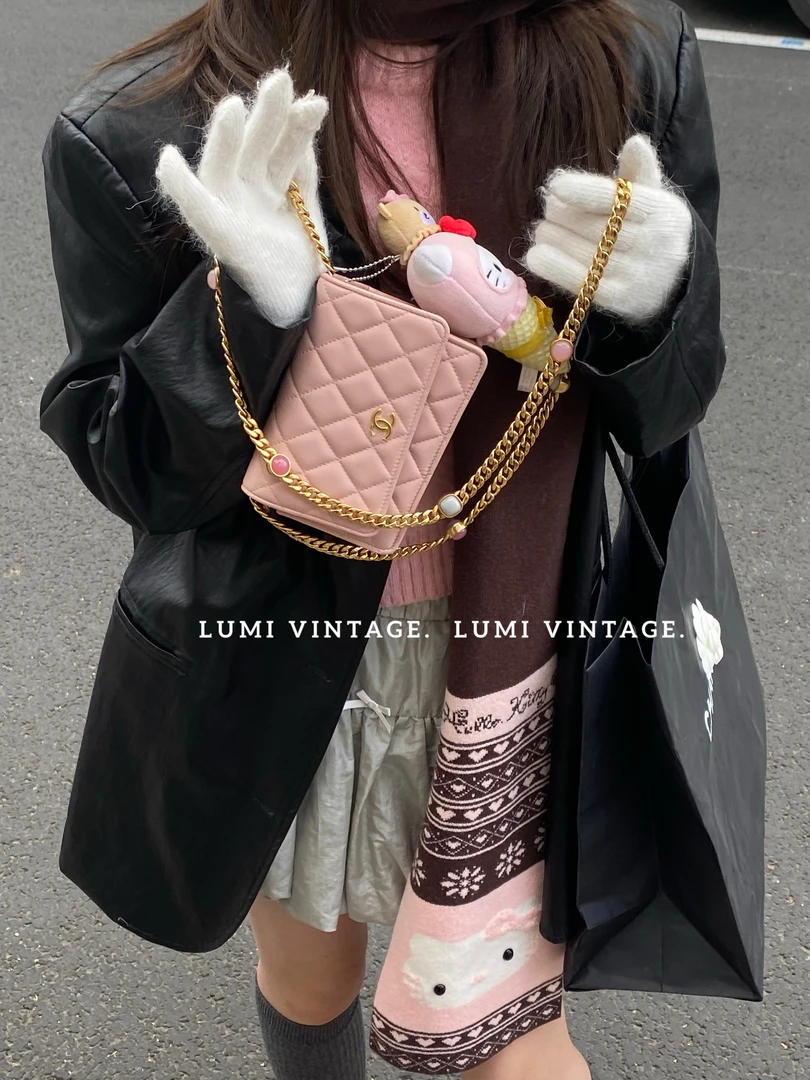 95新 Chanel/香奈儿 粉金羊皮糖果宝石woc单肩包43510646