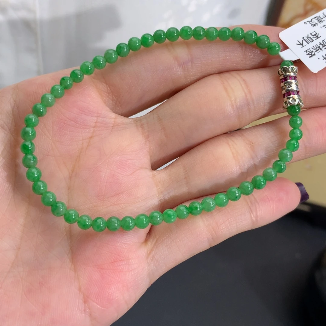 翡翠未镶嵌手串卡3.7细润绿手串