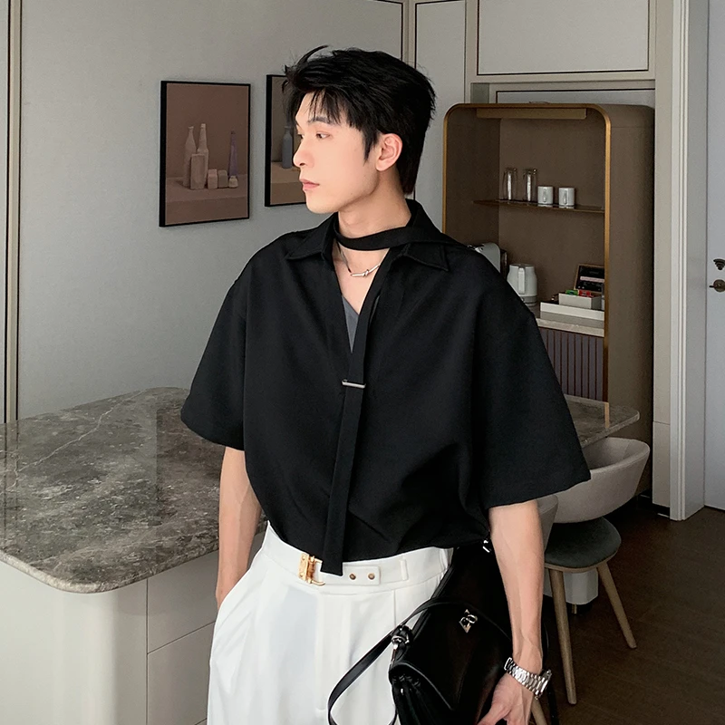 一轩轩轩【入夏氧感】夏季超百搭新款翻领短袖polo男衬衣衬衫6056