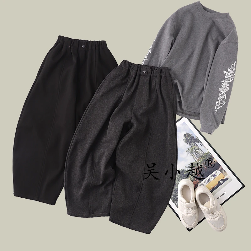 吴小越W1676男童加绒西裤冬款儿童长裤男孩中大童休闲黑色运动裤