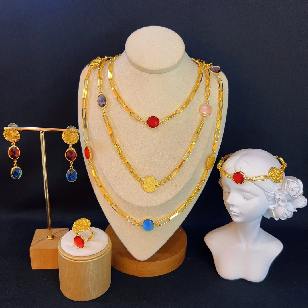 钛钢仿水晶项链 哈尼西牧时尚百搭华丽四件套#0007958