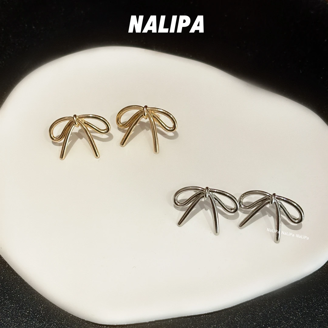 铜合金耳饰 百搭甜美金属蝴蝶结耳钉韩系少女耳饰