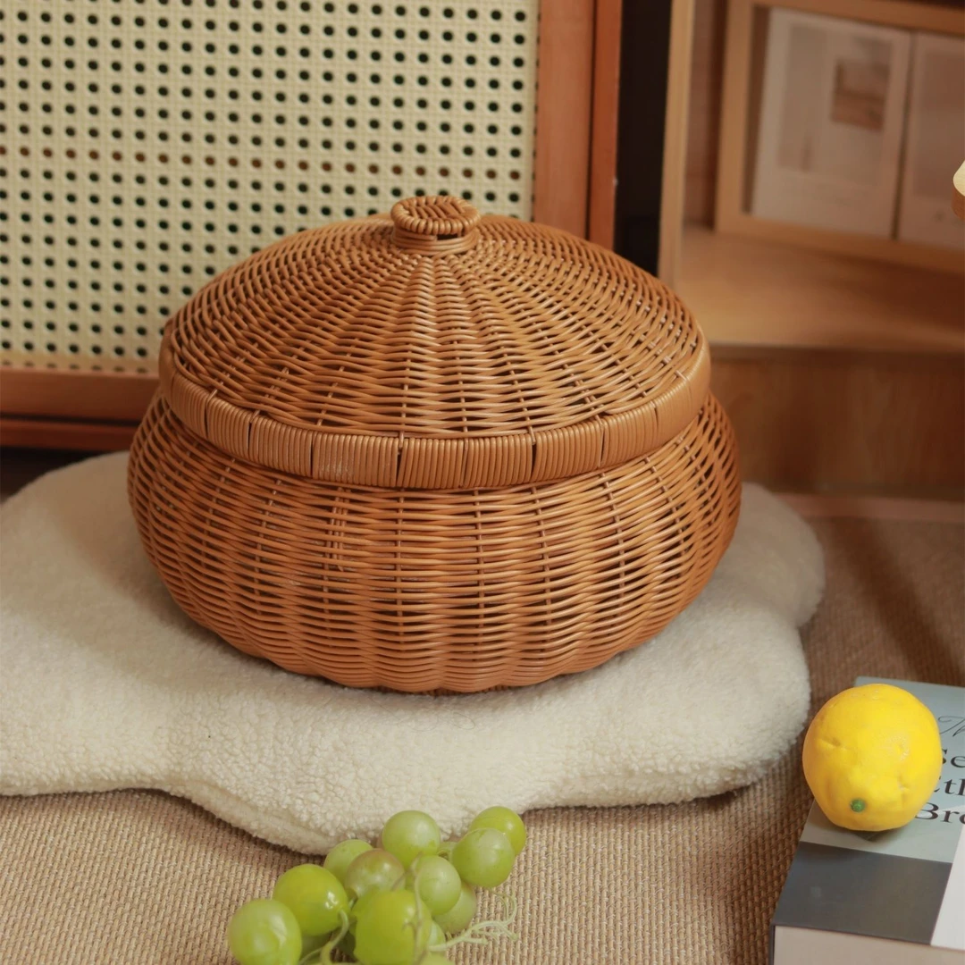 FT126鸡蛋馒头仿藤收纳圆形零食篮家用客厅网红厨房蒜收纳筐高档