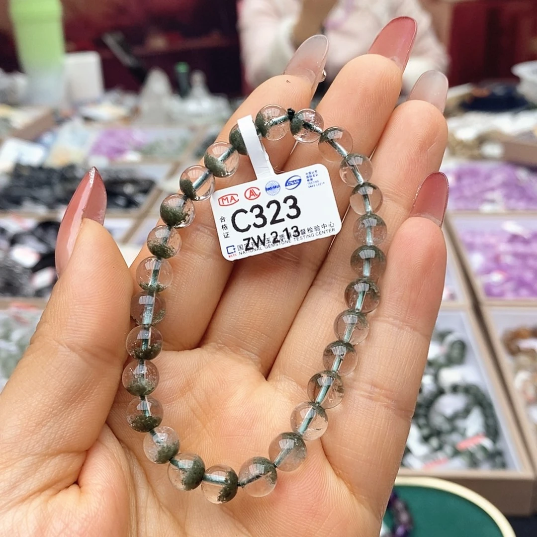 水晶手链未镶嵌C323绿幽灵聚宝盆7.6m