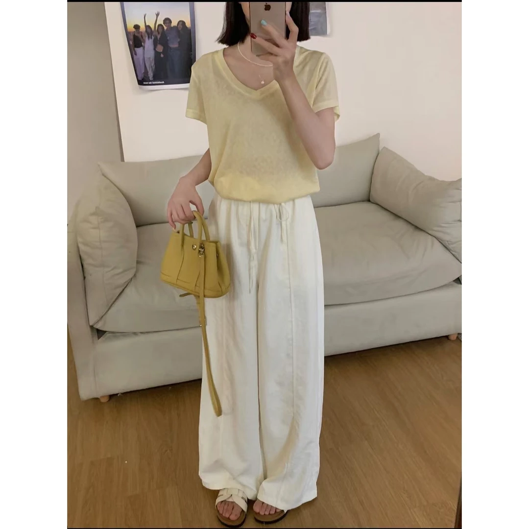 XY3028#【奶油慕斯~空调裤】舒适轻薄高腰显瘦休闲阔腿裤