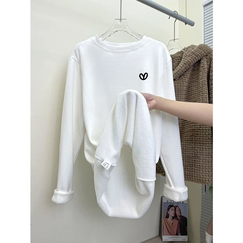 加绒长袖t恤女中长款遮屁股宽松包臂内搭上衣打底衫秋冬加厚保暖