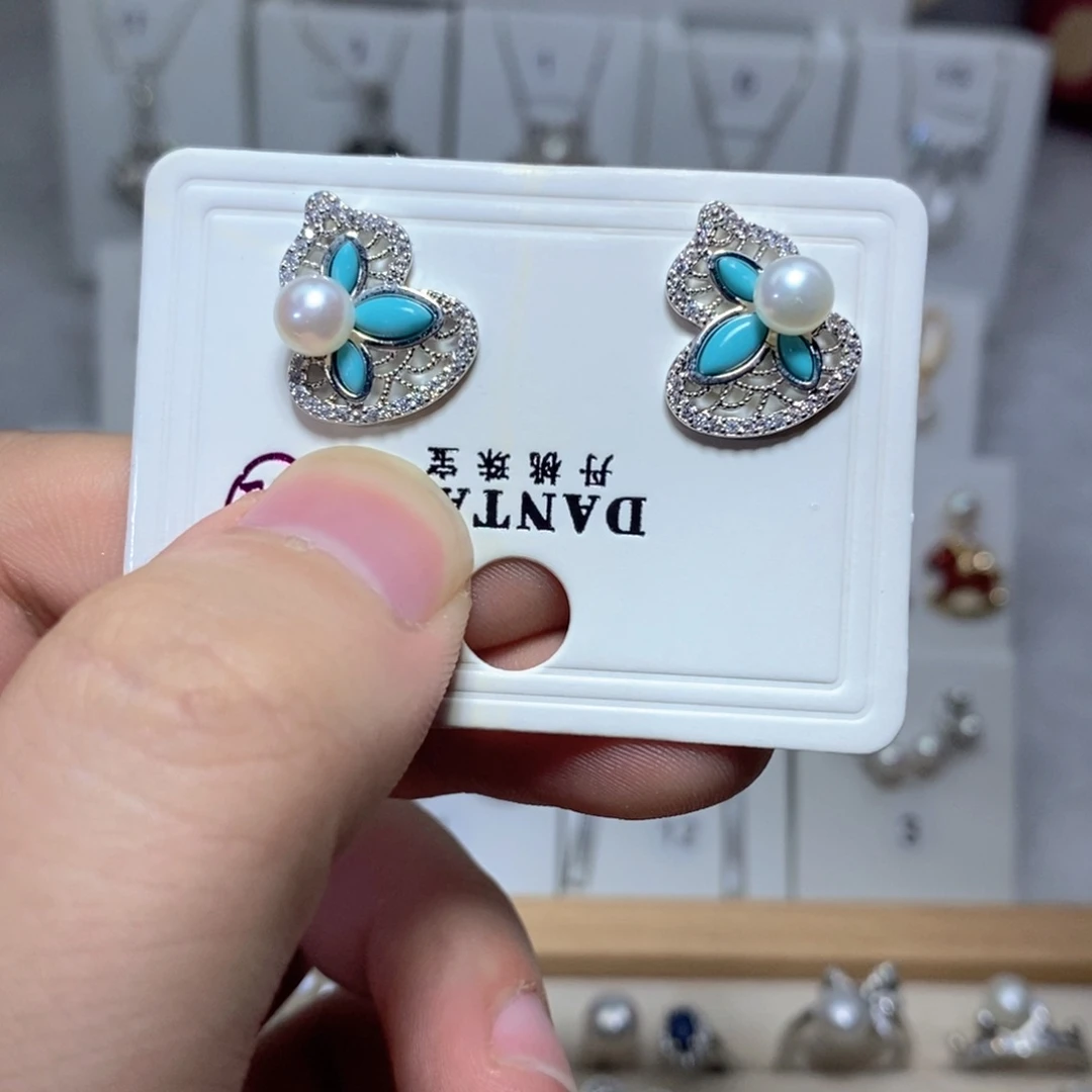 淡水珍珠银S925镶嵌耳饰