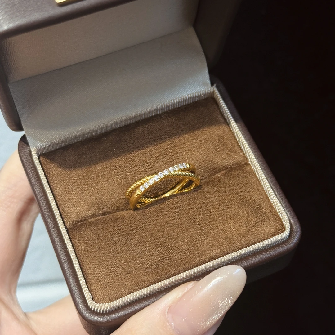 足金999交叉星轨扭结戒指送女生圣诞礼物