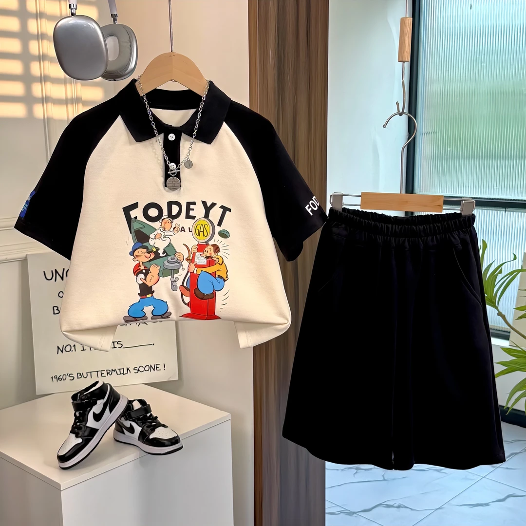 【夏季新款】男女宝儿童polo领短袖短裤套装潮流两件套时尚JZ016