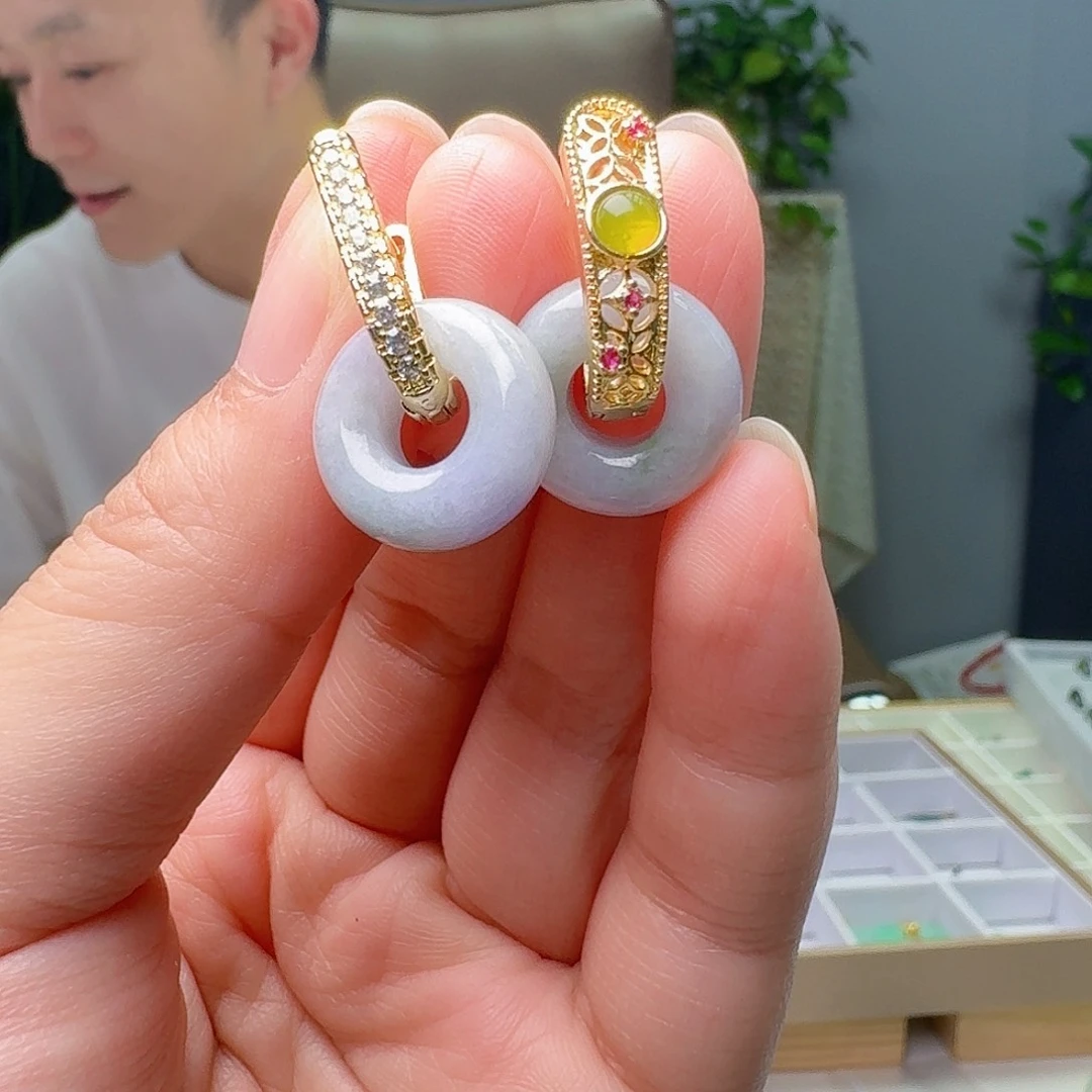 翡翠银S925镶嵌耳饰天然