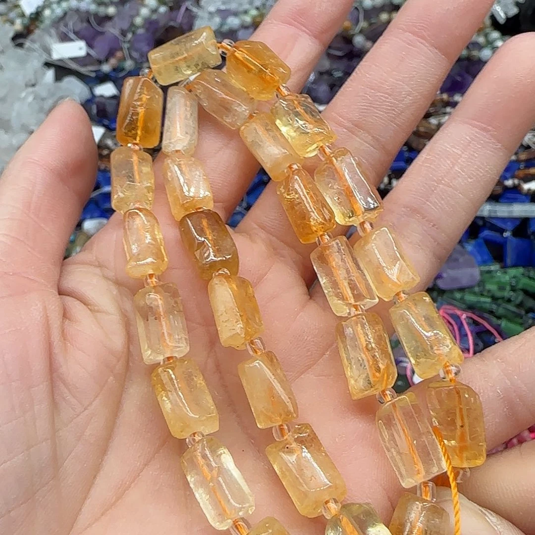 玛瑙/玉髓珠宝半成品合金黄水晶原石桶珠7mm一条