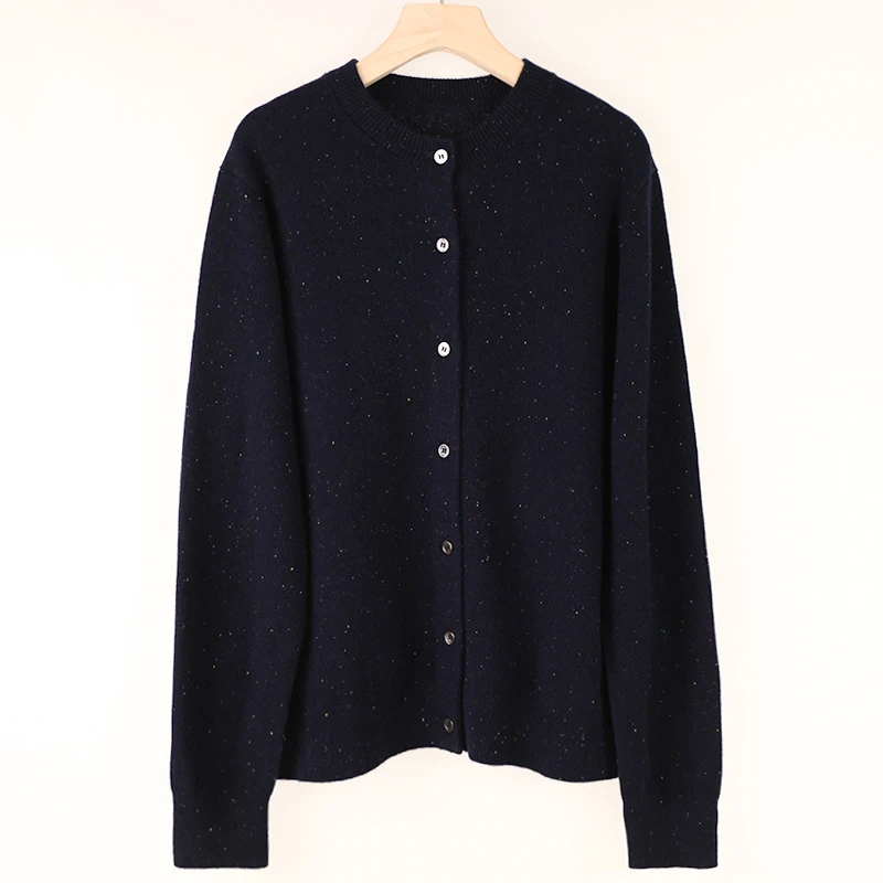 【大师彩点】百搭圆领100%绵羊毛长袖毛衣针织开衫羊毛衫女款