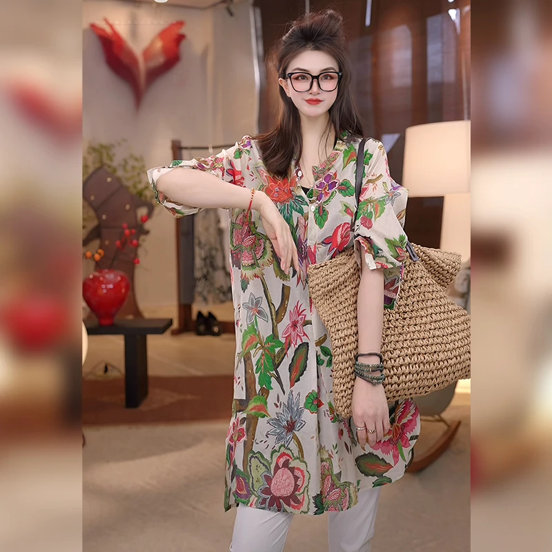 【Linda姐高端线】春夏新款时尚轻奢通勤宽松印花衬衫AA5SCS0080