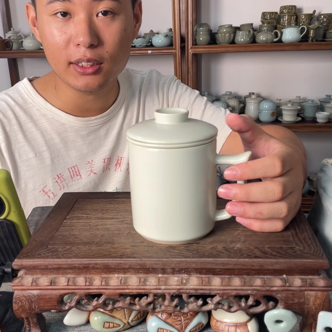 瓷片月白大义茶水分离杯