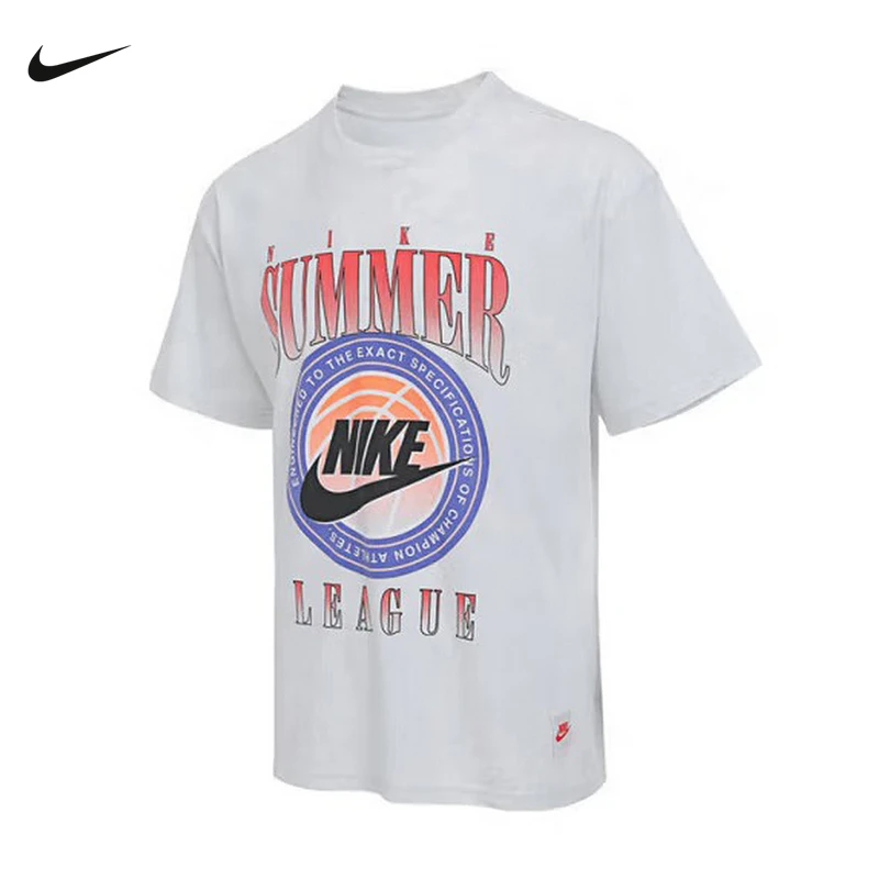 NIKE耐克男T恤夏新款图案印花宽松棉质短袖上衣针织衫HJ3435-025