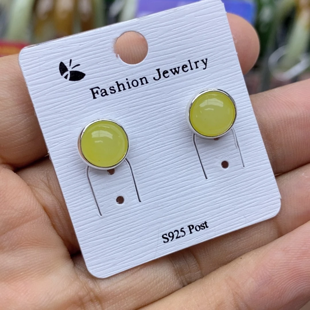 和田玉银S925镶嵌耳饰