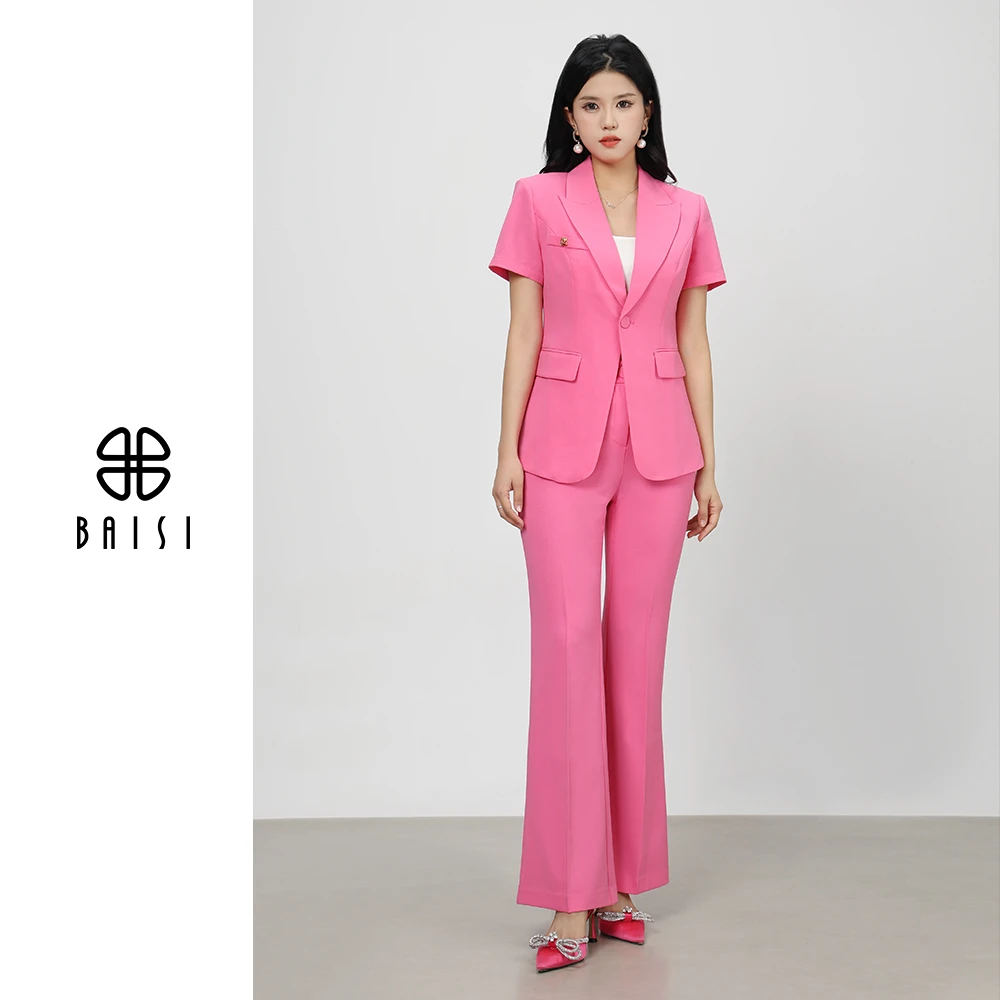 BAISI/百丝春日出行小众西装小西装西服梅若粉极简风女韩版春夏