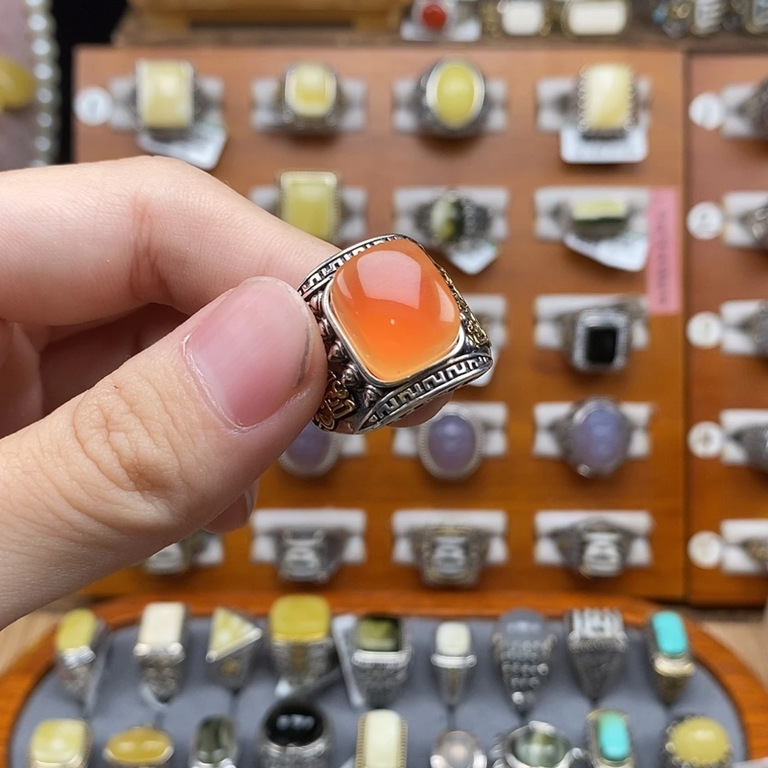 琥珀银S925镶嵌戒指