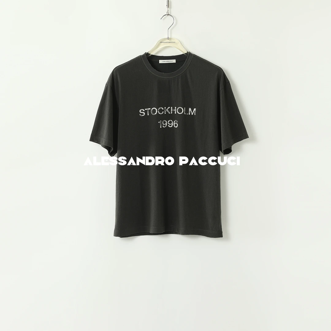 AP洛哥42069TT 棉水洗炒雪花圆领字母logo百搭休闲宽松短袖t恤 夏