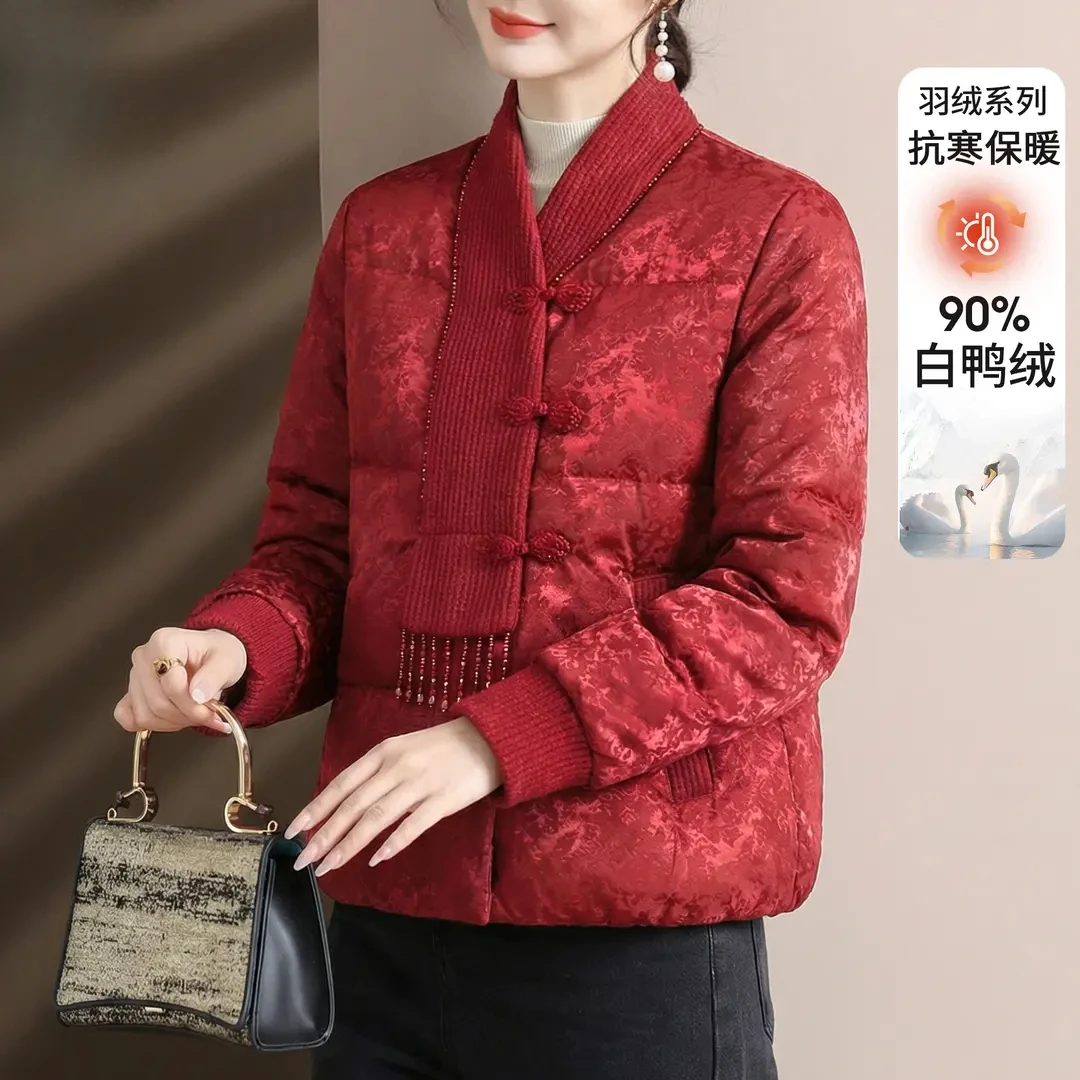 冬季妈妈装新中式斜襟羽绒服喜婆婆短款冬季外套2026新本命年衣服