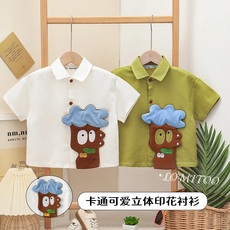 【专柜清货】2025夏季新款儿童洋气休闲小树人短袖衬衫4C026