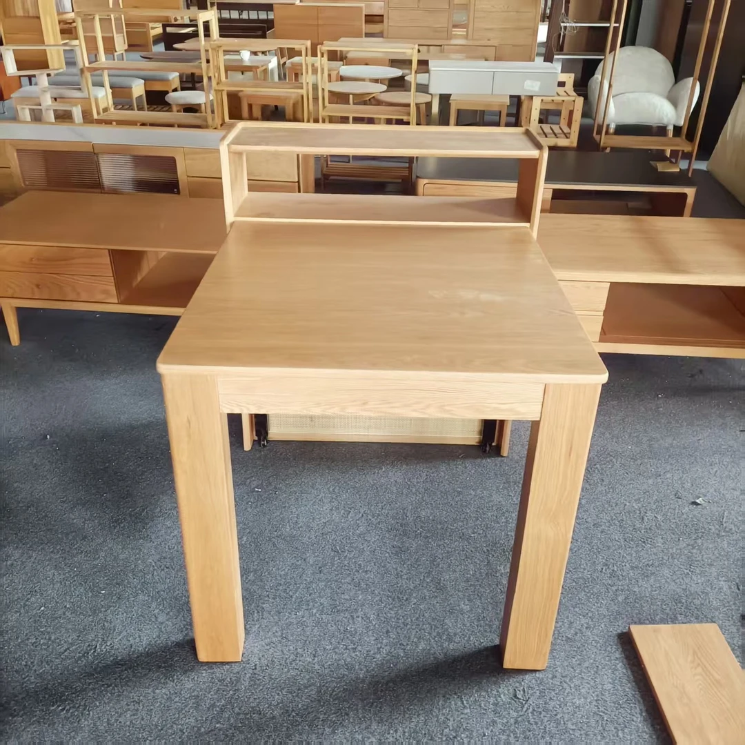 （107-128-149-170）*80*75CM瑕疵款红橡木可变尺寸餐桌带餐柜