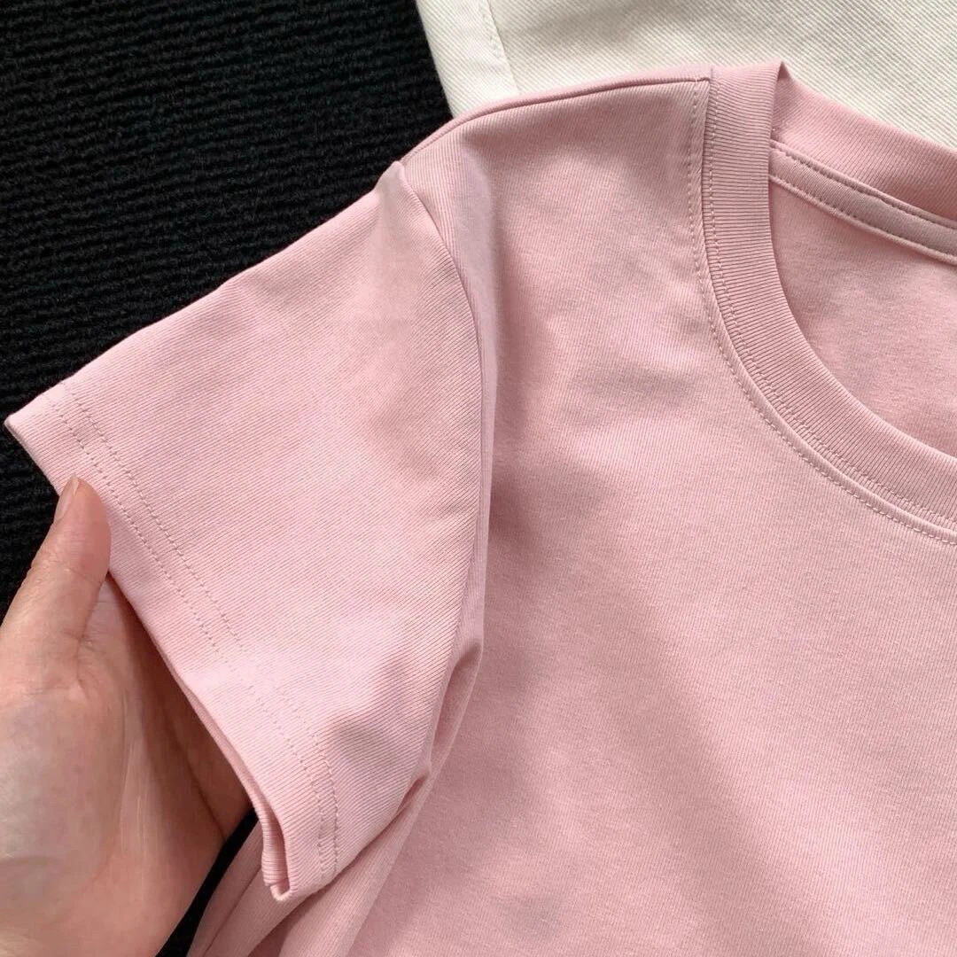 （纯色）高品质夏季正肩短袖圆领ins显瘦上衣短款