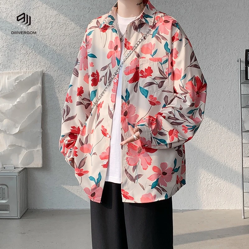 DIIIVERGOM花衬衫男高级感痞帅上衣春秋款港风复古宽松长袖衬衣海