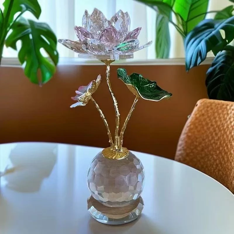 水晶花好运莲莲莲花摆件玄关酒柜家居装饰品