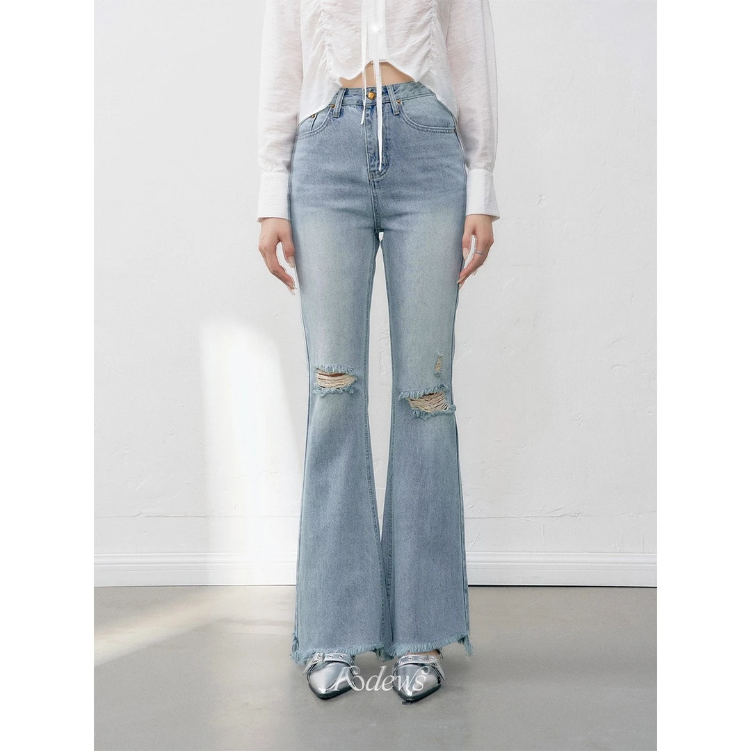 4048【金拐子专属】16DEWS  磨破设计流苏边微喇牛仔裤