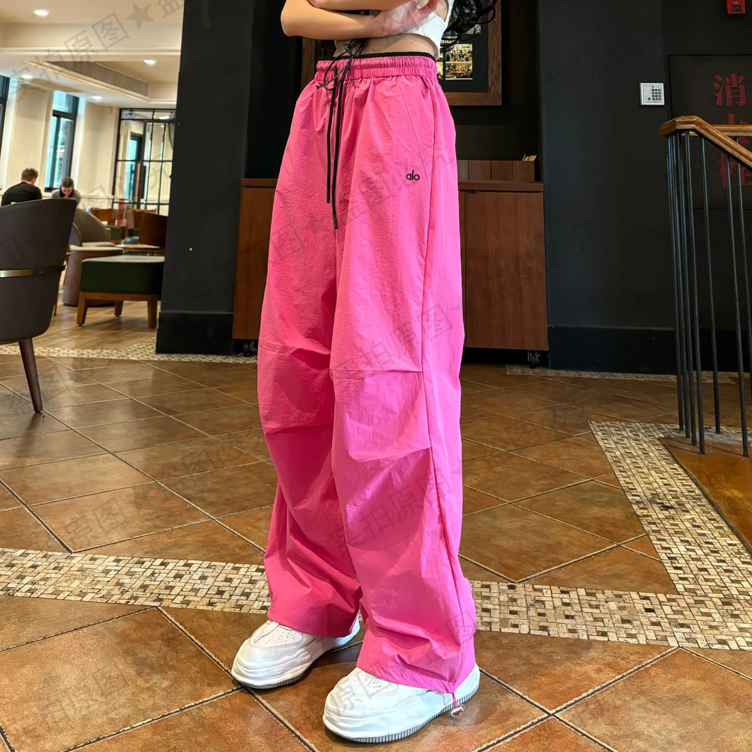 薄款高腰显瘦窄版阔腿裤女拼色腰头刺绣时尚宽松休闲长裤夏季新款