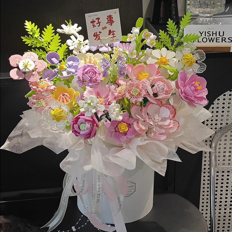 积木花束拼装花朵一整套diy材料kitty猫礼桶高级感送女生生日礼物