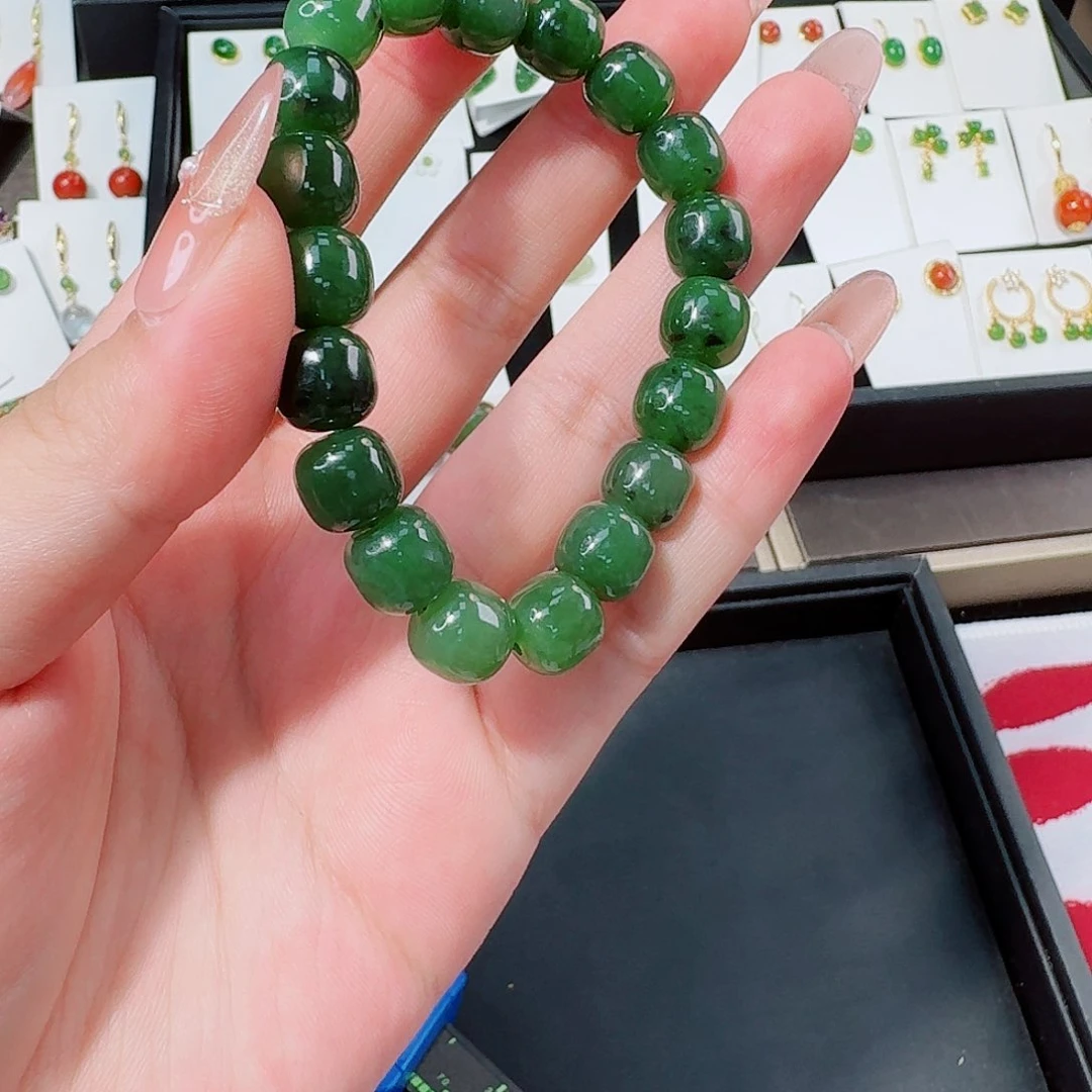 和田玉（碧玉）未镶嵌颈饰碧玉老型手串卡9