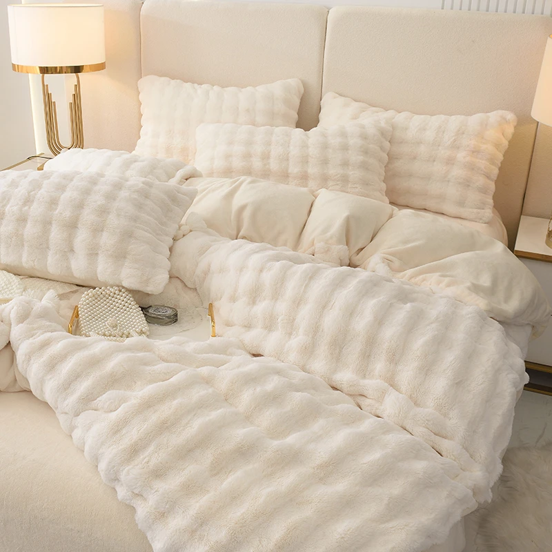 2025新款牛奶绒被套毛绒四件套兔毛绒加厚保暖珊瑚绒床上用品冬季