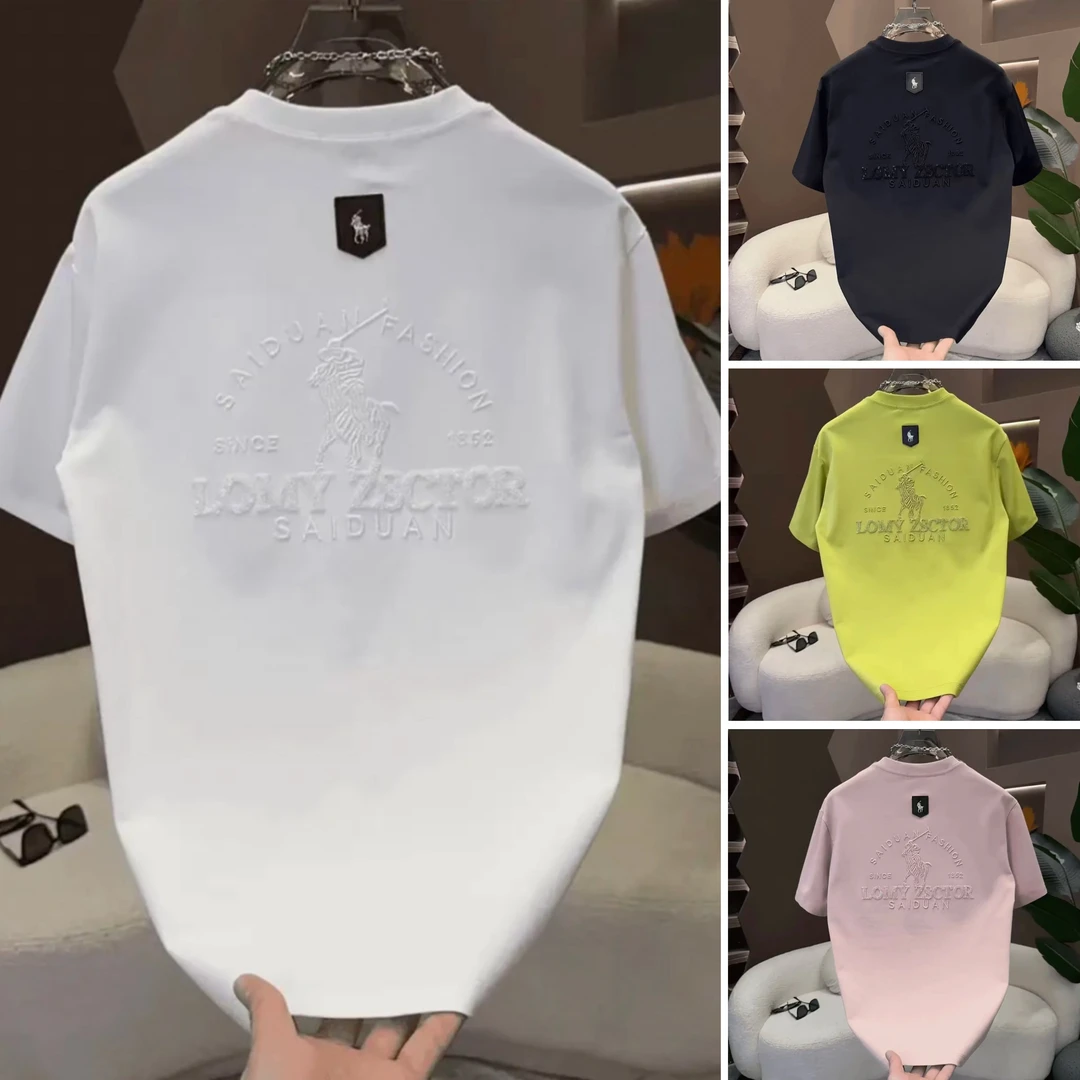 欧货潮牌男士短袖t恤宽松休闲上衣青年夏季衣服高级感刺绣体恤男