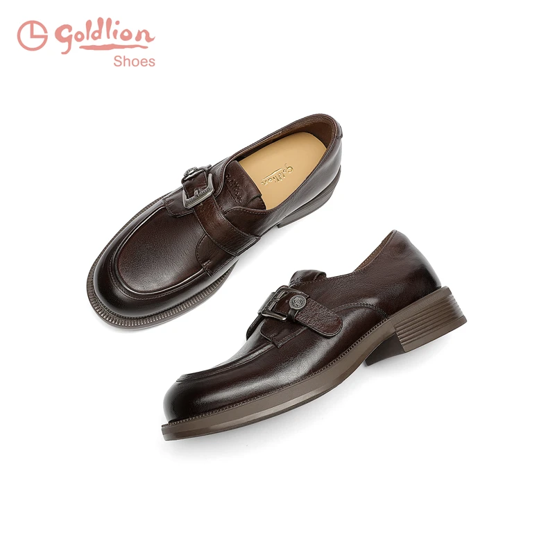 金利来女鞋2025春季新款英伦风牛皮圆头一脚蹬乐福鞋G688440170