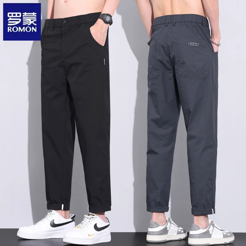 罗蒙男士宽松直筒休闲裤男夏季薄款冰丝男裤新款潮流百搭裤子男款