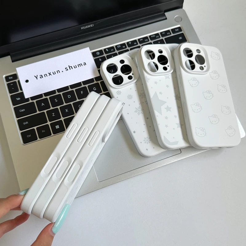 颜浔数码 纯白色苹果小米华为液态硅胶防摔一体式按键保护手机壳