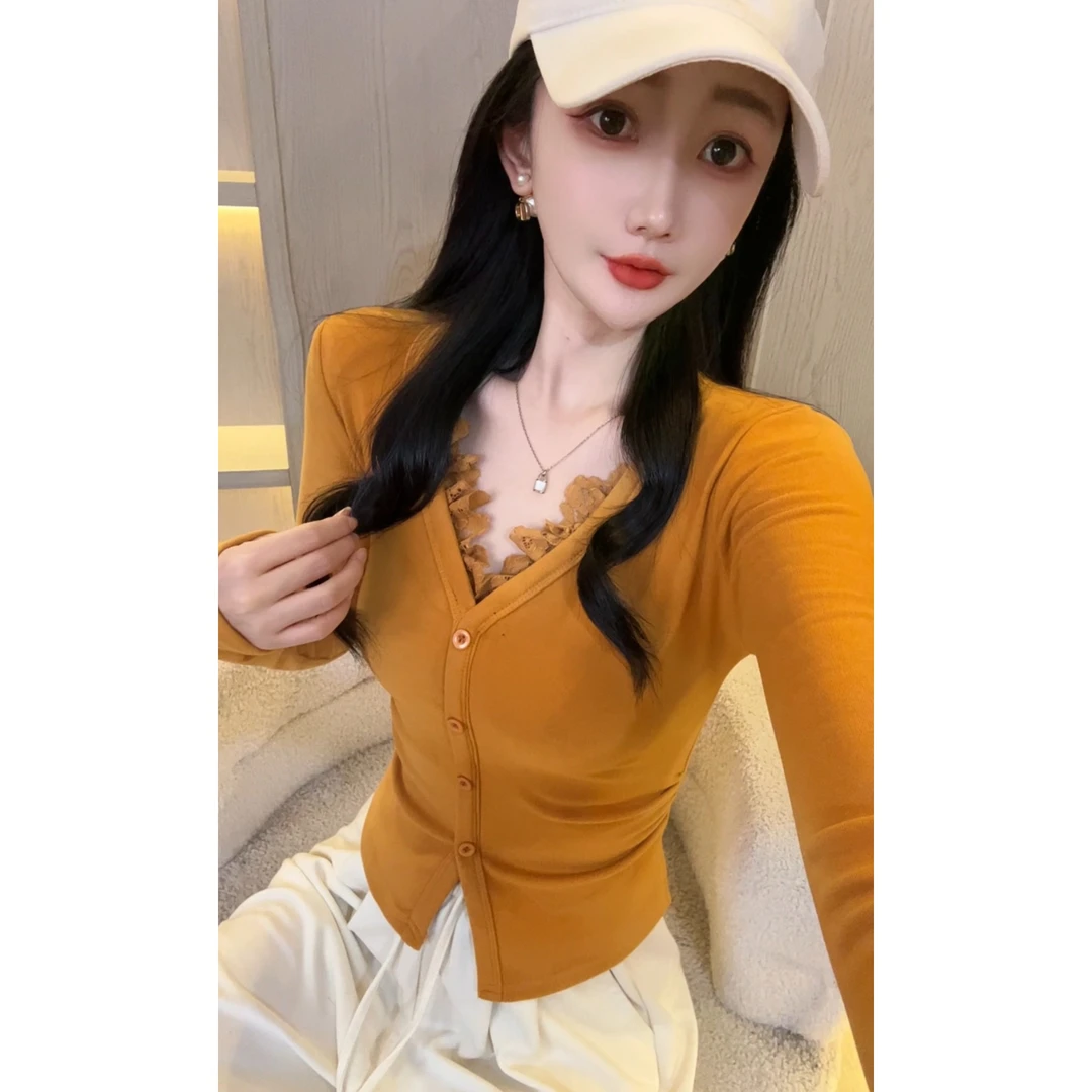 【双面德绒加厚娜哥098】带扣蕾打底衫女长袖内搭秋冬长袖修身保暖