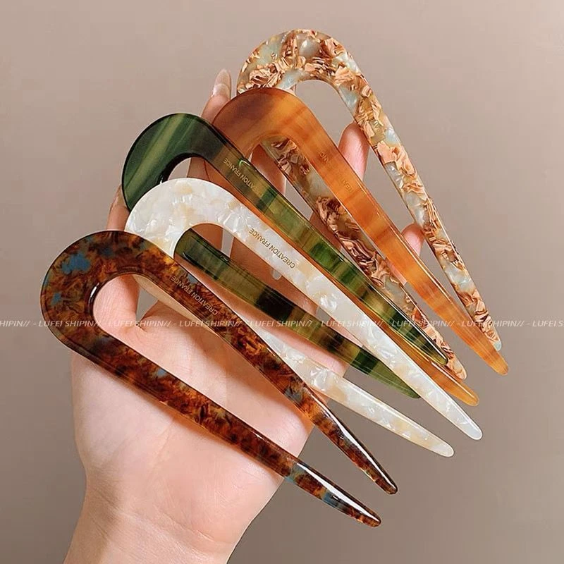 川野新中式U型发簪女2023新款丸子头盘发神器插梳头饰固定簪子