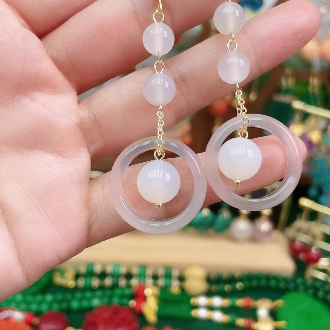 玛瑙/玉髓合金耳饰