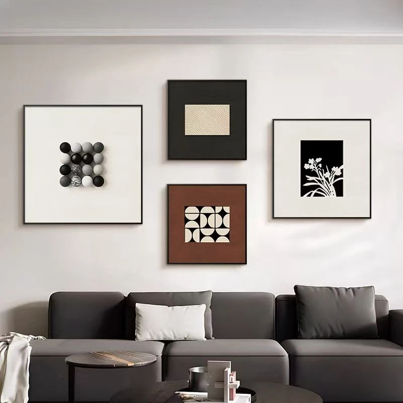 轻奢高级感客厅装饰画意式极简沙发背景墙壁画餐厅黑白灰抽象挂画