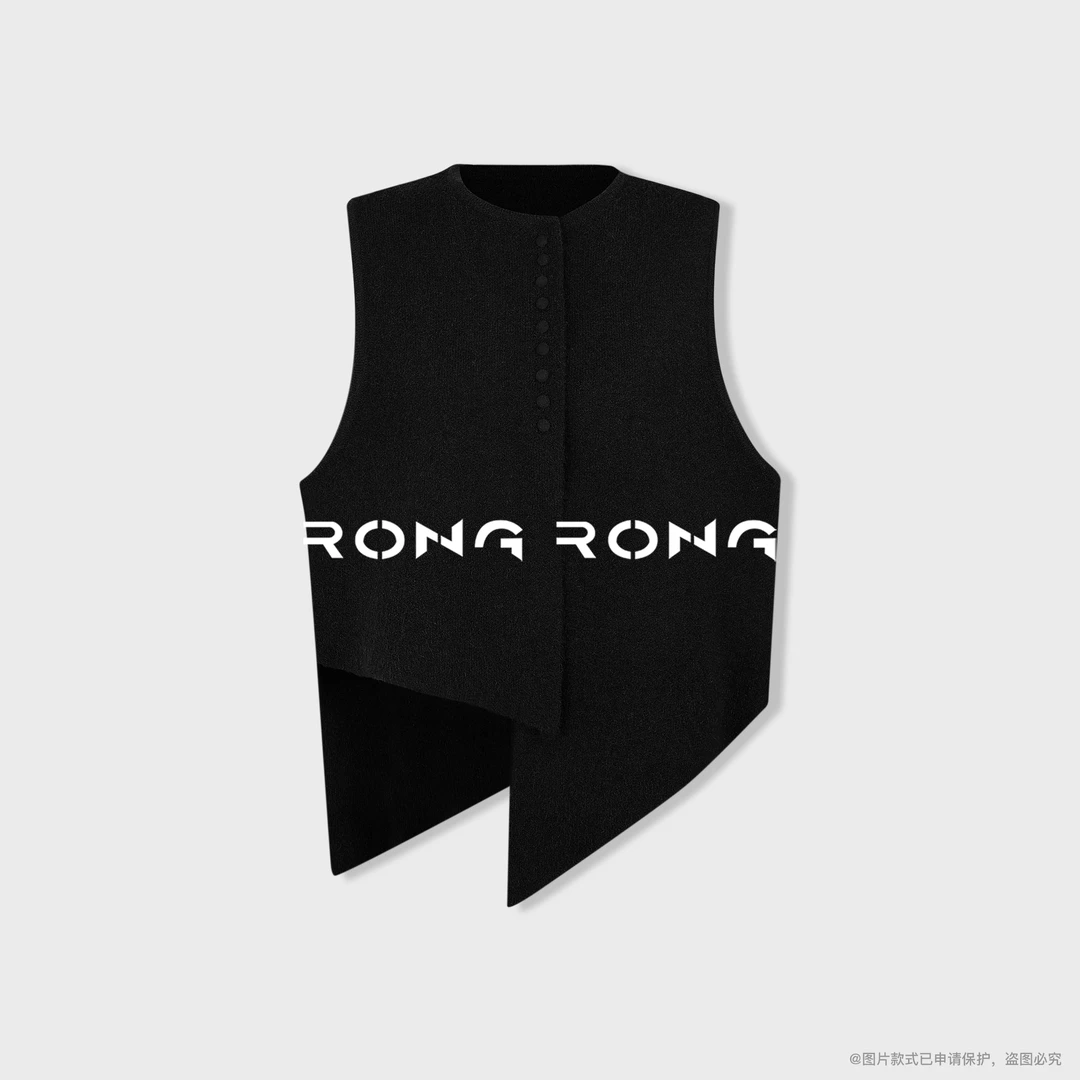 溶溶【墨山游记】RONGRONG超细绵羊毛不规则包扣马甲开衫C-I2051018