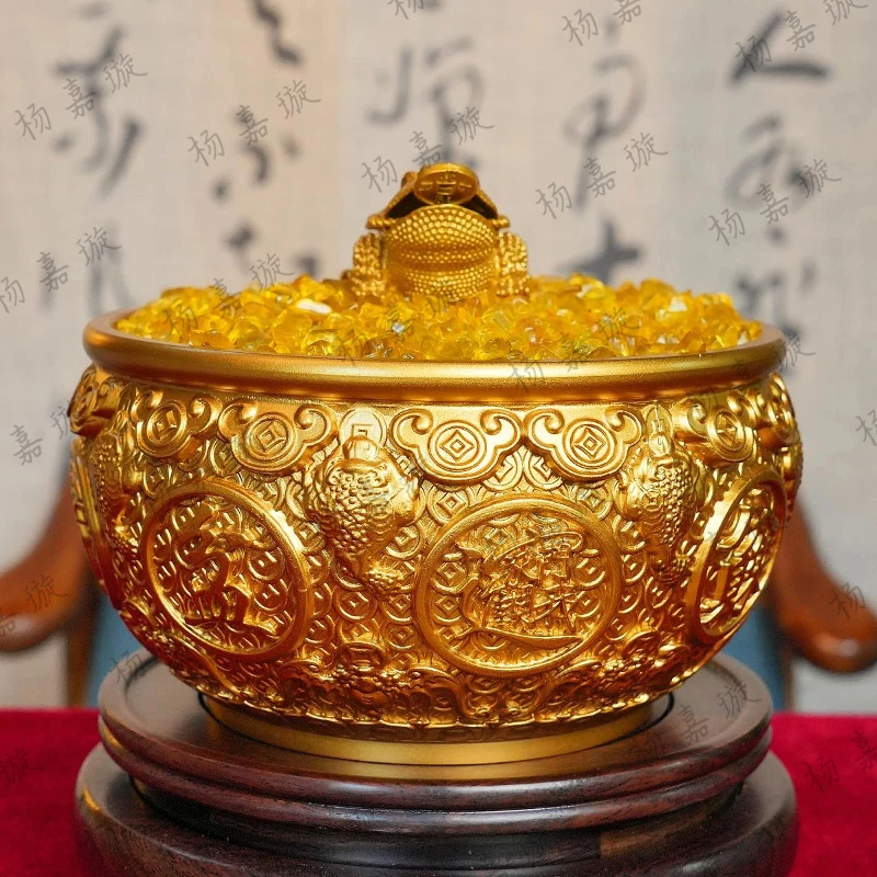大口径全套金蟾金钱聚宝盆家居办公室装饰工艺品摆件