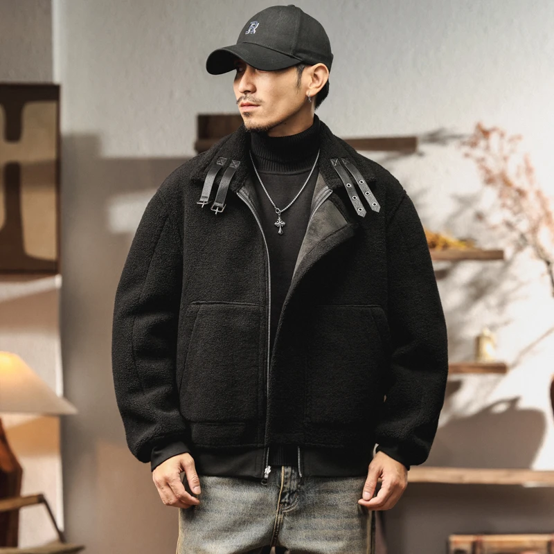 美式新款颗粒绒立领棉衣男高街保暖加厚外套潮牌工装夹克保暖棉服