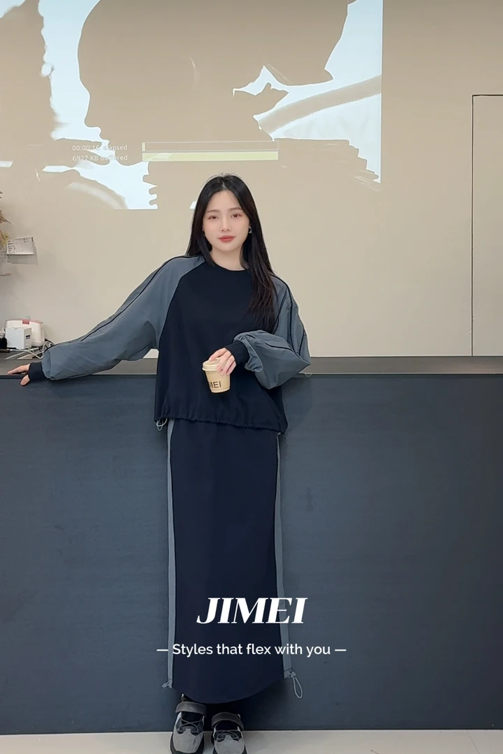 JIMEIF  潮牌撞色休闲卫衣套装松弛减龄两件套