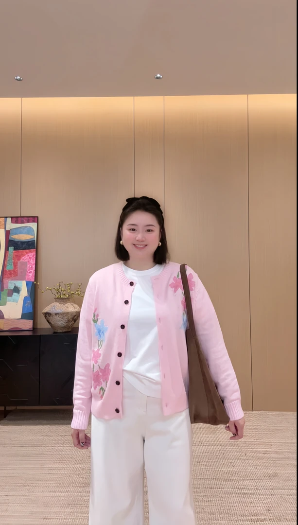 TAOJIA FAMILY【粉花小衫】单排扣长袖圆领上衣开衫毛针织衫NX0014