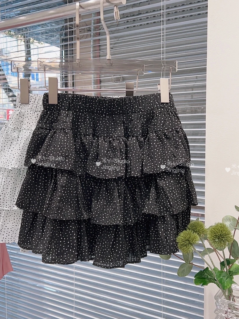 Mi+【法式波点】松紧腰头有安全裤雪纺半身裙