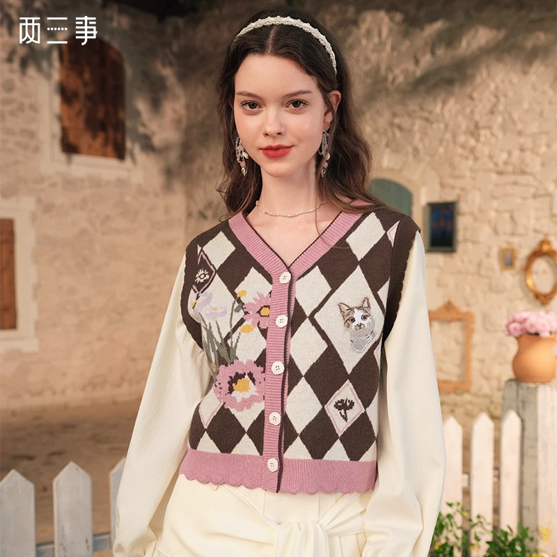 【黄蓉专属】两三事 喵星棋局  森女风花色短款假两件S25CZZ224